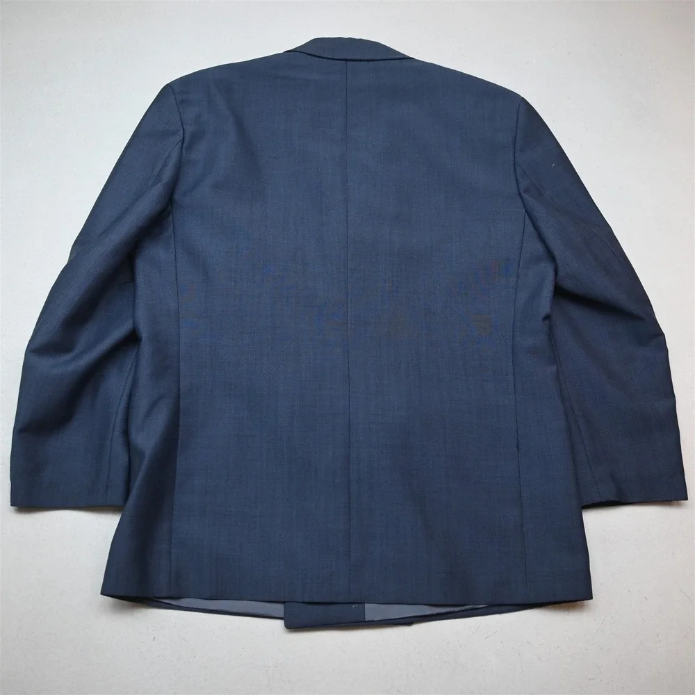Vtg Y2K 2000s Boxy Double Breasted 42S 34x30 Blue Wool Mens Jacket Pants Suit